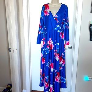 Vneck empire waist long poly cotton stretch blen dress